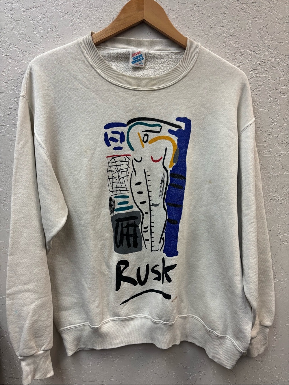 Vintage 80s Jerzees Super Sweats RUSK Abstract Art Sweatshirt XL